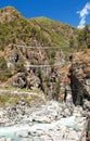 Rope hanging suspension bridges in Nepal Himalayas