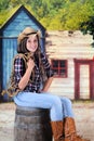 Rope-Holding Cowgirl Royalty Free Stock Photo