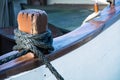 Rope knot on deck of an old sailboat Royalty Free Stock Photo