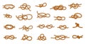 Rope knot. Marine and nautical ties and threads for boating and sailing, different types of tying knots graphic