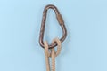 Rope knot Munter hitch on a blue background