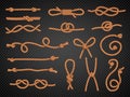 Rope with knot. Realistic marine rope curved shapes different pieces recent vector template set