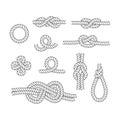 Rope Knots Borders Thin Line Icon Set. Vector