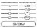 Rope knots collection. Overhand, Figure of eight and square knot. Seamless decorative elements. Royalty Free Stock Photo