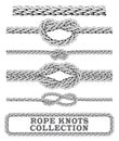 Rope knots collection. Overhand, Figure of eight and square knot. Seamless decorative elements. Royalty Free Stock Photo