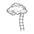 Rope ladder to cloud sketch vector illustration