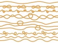 Rope loops. Navy knot decorative borders, yacht round nautical cordage twisted knot, sea boat cord divider isolated