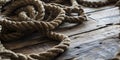 Rope lying discarded on wood floor web background Royalty Free Stock Photo