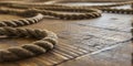 Rope lying discarded on wood floor web background Royalty Free Stock Photo