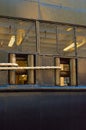 Rope mooring lines, fairleads near stern port side of berthed cruise ship. Royalty Free Stock Photo