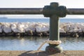 Rope mooring on sea