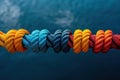 Rope with multi-colored sea knots, abstract background. Generative AI Royalty Free Stock Photo