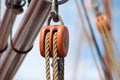 Rope pulley on sailboat Royalty Free Stock Photo