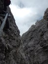 Rope on Rock Climbing route alps Klettersteig Steep Royalty Free Stock Photo