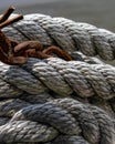 Rope and rusty chain ocean in the background