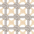 Rope seamless pattern, trendy vector wallpaper background. Endless navy illustration with fishing net ornament and marine knots. Royalty Free Stock Photo