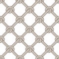 Rope seamless pattern, trendy vector wallpaper background. Endless navy illustration with fishing net ornament and marine knots.