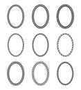 Rope set of oval frames. Collection of thick and thin bor Royalty Free Stock Photo