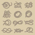 Rope shape. Abstract twisted cable or textile knots parts nautical symbols marine ropes recent vector illustration set Royalty Free Stock Photo