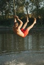 Rope swing river jump