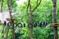 Rope swinging bridge for training camp in the forest