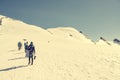 Rope team crossing glacial plateu before ascending a peak.