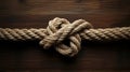 Rope tied in a knot on a wooden background Royalty Free Stock Photo