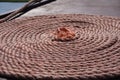 The rope is twisted to decorate the boat. life ring, life rope on the boat