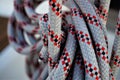 Rope for use on sailing yacht, red with white. Strong and safe.