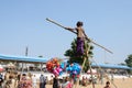 Rope-walker are preparing to circus perfomance in nomadic camp during camel fair holiday,Pushkar,India