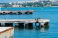 Rope pier sea water travel bollard marina dock port wharf, concept vessel recreation in scenic for iron moor, ship free Royalty Free Stock Photo