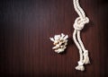 Rope with white coral on wood table