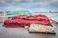 Rope and wrapped cargo at harbour, Kanazawa, Japan