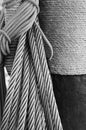 Ropes braided in bays on an ancient sailing vessel Royalty Free Stock Photo