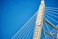 Ropes of a cable-stayed bridge against a blue sky Royalty Free Stock Photo