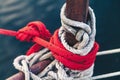 Ropes in different colors tied at the front yacht
