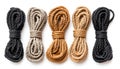 Ropes of different thickness isolated on white, set Royalty Free Stock Photo