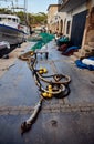 Ropes and fishing nets in the harbor. Harbo Cala Figuera, Mallorca, Spain.