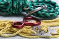 Ropes and insurance for conquering mountains, close-up
