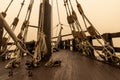 Ropes and mast of an old wooden sailing ship in detail Royalty Free Stock Photo