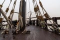 Ropes and mast of an old wooden sailing ship in detail Royalty Free Stock Photo