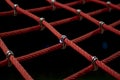 Ropes in the playground. Climbing net, shot close-up. Ropes fastened with links Royalty Free Stock Photo