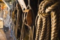 Ropes, pulleys on board the dutch indie sailed VOC ship The Batavia