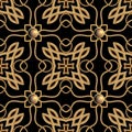 Ropes seamless pattern. Vector ornamental black background. Lace repeat backdrop. Floral lacy ornaments. Abstract flowers, lines,