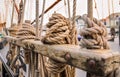 Ropes on the side of old sailing ship Royalty Free Stock Photo