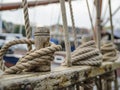 Ropes on the side of old sailing ship Royalty Free Stock Photo