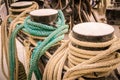 Ropes on the side of old sailing ship Royalty Free Stock Photo
