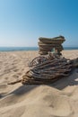 Ropes used for artisanal trawling fishing. Ropes for the Arte Xavega fishing technique on the beach of Paramos, Espinho, Portugal Royalty Free Stock Photo