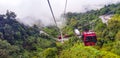 In a ropeway cable car going down from genting highlands to kualampur