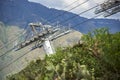 Ropeway pole, pulleys and steel cables for the operation of the transport system